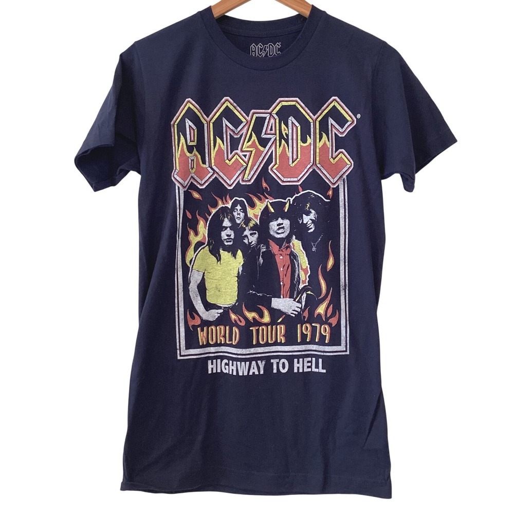 ACDC Highway to Hell 1979 World Tour Graphic T-Shirt Mens Small Black Cotton